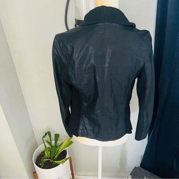 Blank NYC Drape Front Open Waterfall Faux Leather Wrap Moto Jacket, Black, Small - Picture 12 of 14